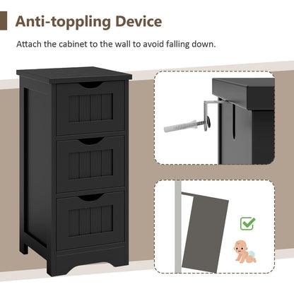 Bathroom Floor Cabinet with 3 Drawers and Cut-Off Handle-Black