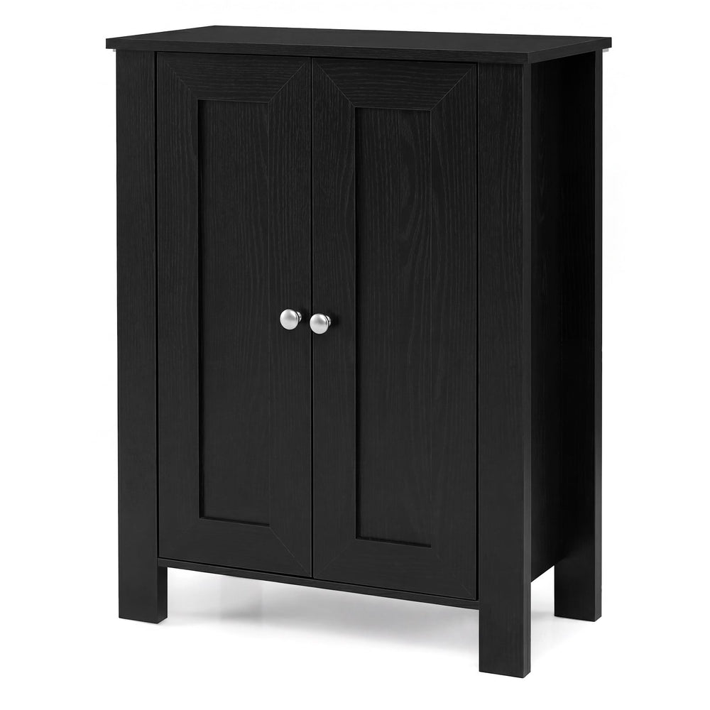 Bathroom Floor Cabinet with Double Doors Freestanding Wooden Storage-Black