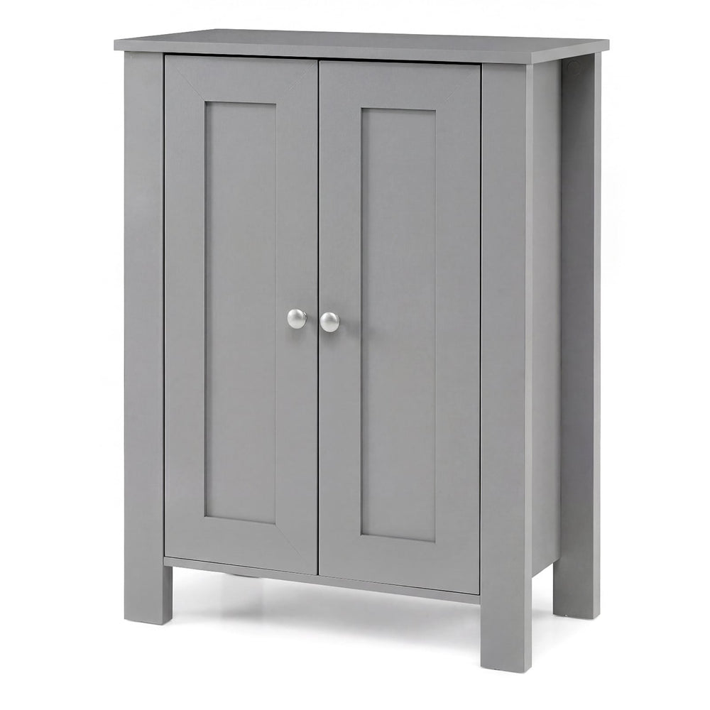 Bathroom Floor Cabinet with Double Doors Freestanding Wooden Storage-Grey