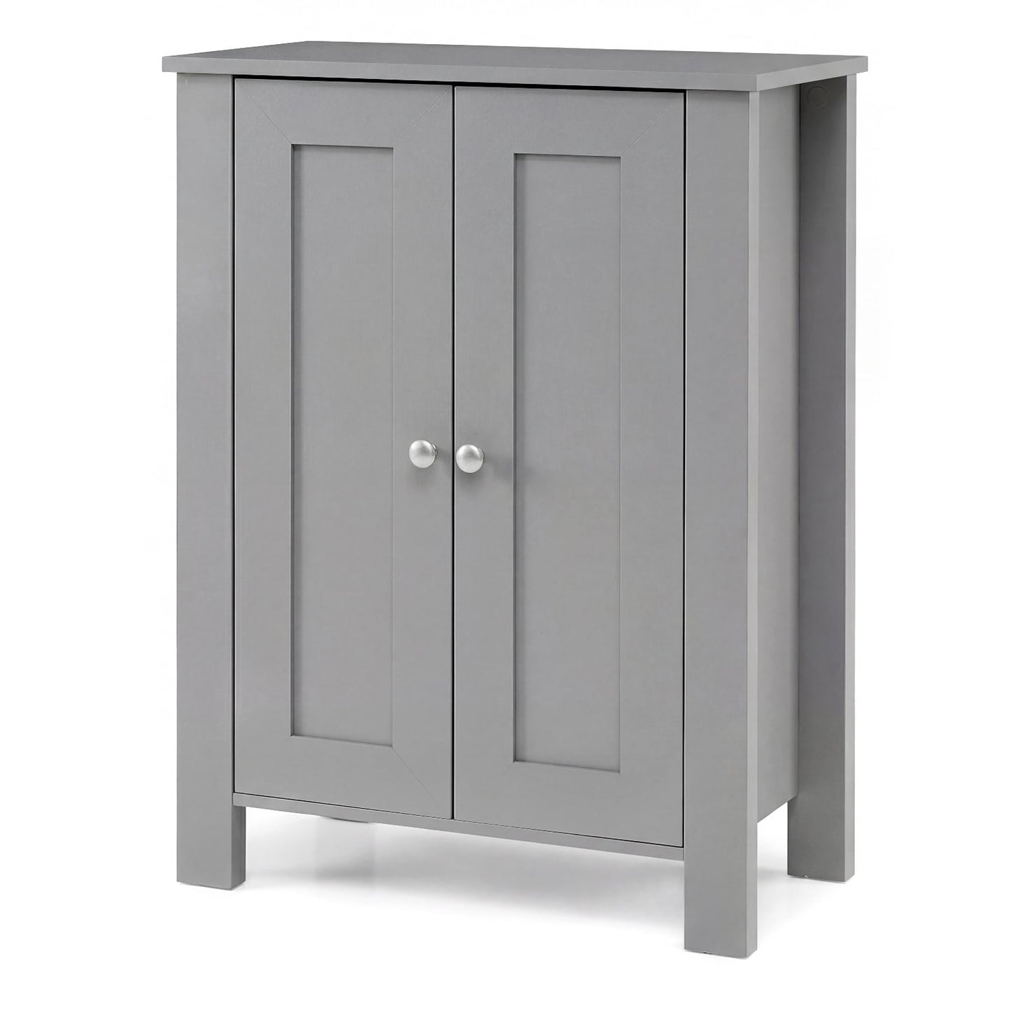 Bathroom Floor Cabinet with Double Doors Freestanding Wooden Storage-Grey
