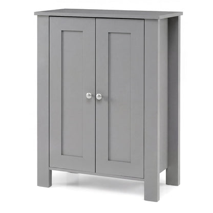 Bathroom Floor Cabinet with Double Doors Freestanding Wooden Storage-Grey