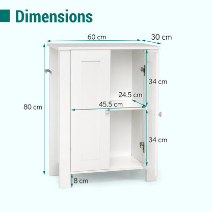 Bathroom Floor Cabinet with Double Doors Freestanding Wooden Storage-White