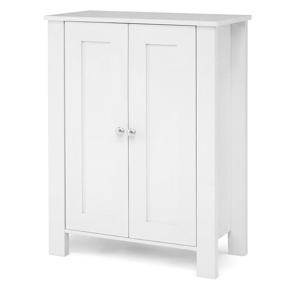 Bathroom Floor Cabinet with Double Doors Freestanding Wooden Storage-White