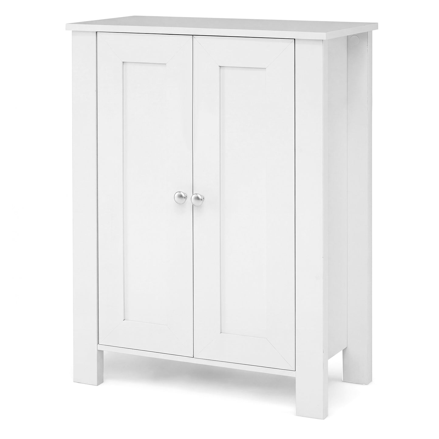 Bathroom Floor Cabinet with Double Doors Freestanding Wooden Storage-White