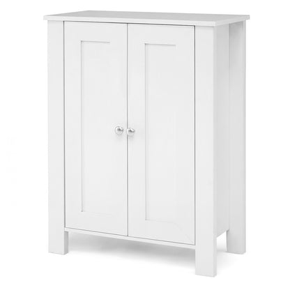 Bathroom Floor Cabinet with Double Doors Freestanding Wooden Storage-White