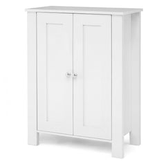 Bathroom Floor Cabinet with Double Doors Freestanding Wooden Storage-White