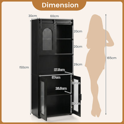Bathroom Floor Cabinet with Shelves and Sliding Barn Door-Black