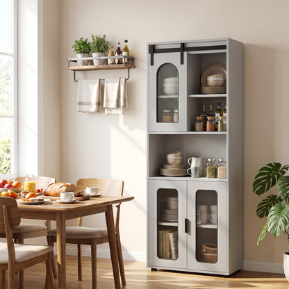 Bathroom Floor Cabinet with Shelves and Sliding Barn Door-Grey