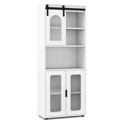 Bathroom Floor Cabinet with Shelves and Sliding Barn Door-White