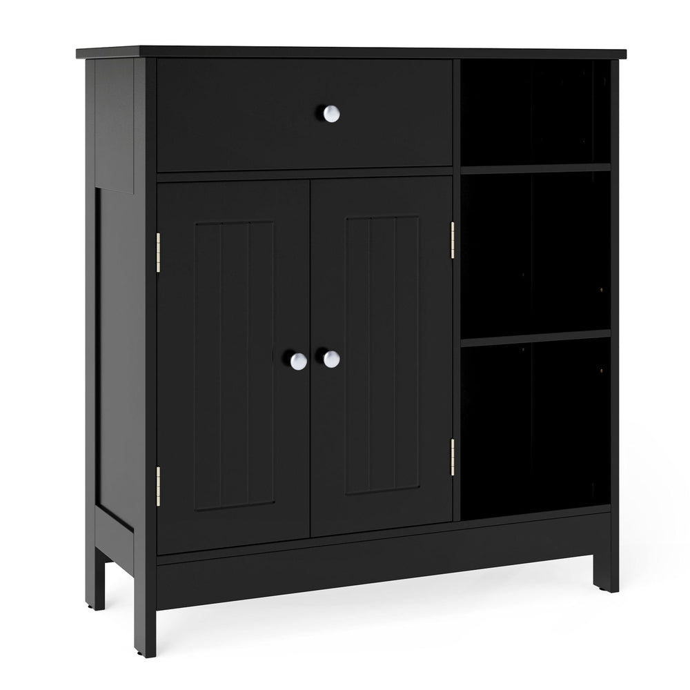 Bathroom Floor Storage Cabinet with Doors Drawer and Adjustable Shelves-Black