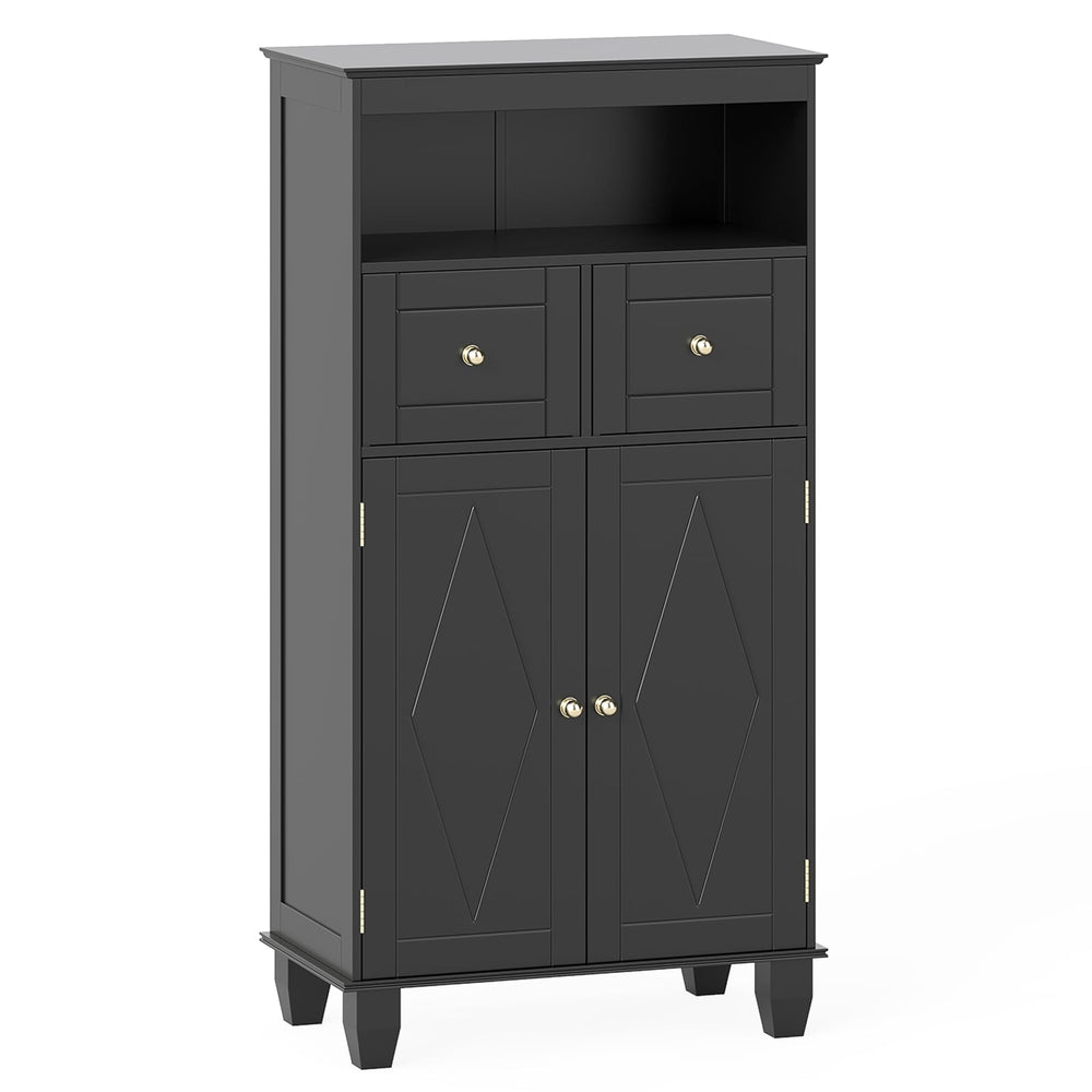 Bathroom Floor Storage Cabinet with Doors and Shelves-Black