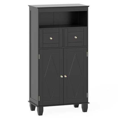 Bathroom Floor Storage Cabinet with Doors and Shelves-Black