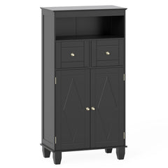 Bathroom Floor Storage Cabinet with Doors and Shelves-Black