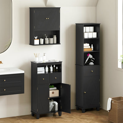 Bathroom Floor Storage Cabinet with Doors and Shelves-Black