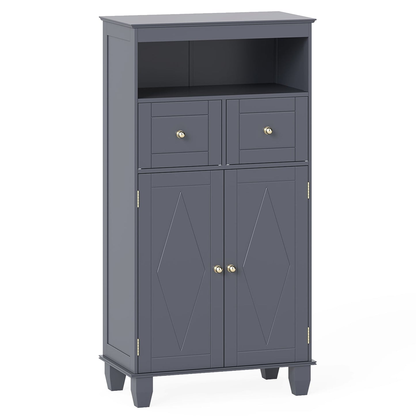 Bathroom Floor Storage Cabinet with Doors and Shelves-Gray