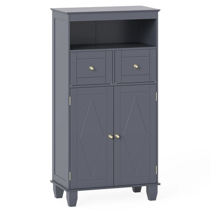 Bathroom Floor Storage Cabinet with Doors and Shelves-Gray