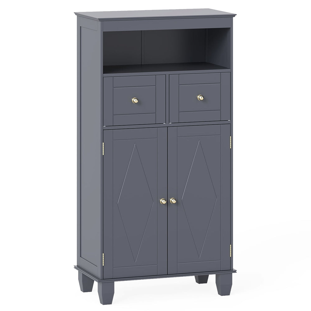 Bathroom Floor Storage Cabinet with Doors and Shelves-Gray