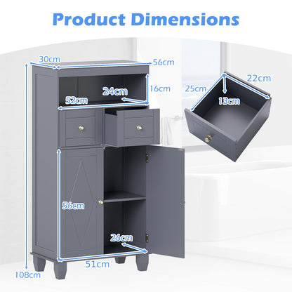 Bathroom Floor Storage Cabinet with Doors and Shelves-Gray