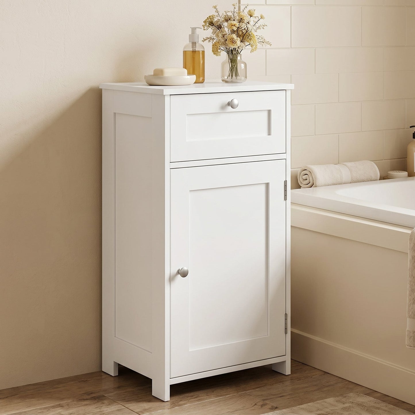 Bathroom Storage Cabinet with Drawer & Door with Anti-Tipping Devices-White