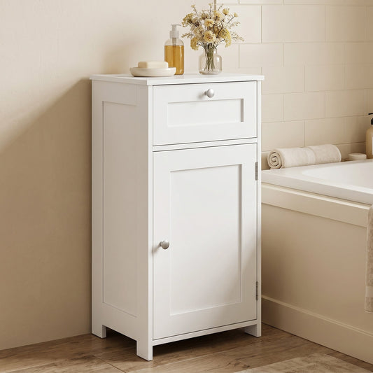 Bathroom Storage Cabinet with Drawer & Door with Anti-Tipping Devices-White