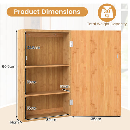 Bathroom Wall Cabinet Bamboo Medicine Cabinet with Mirror-Natural
