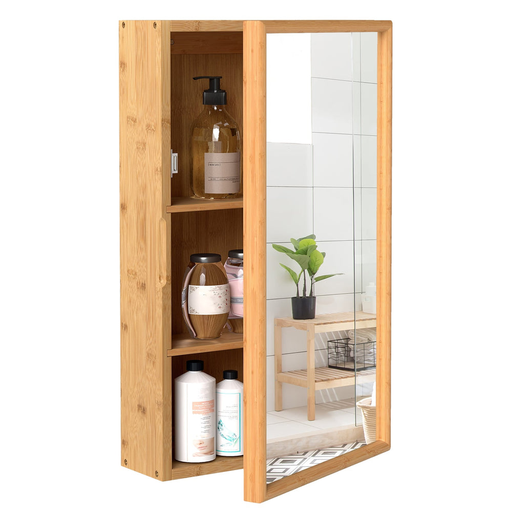 Bathroom Wall Cabinet Bamboo Medicine Cabinet with Mirror-Natural