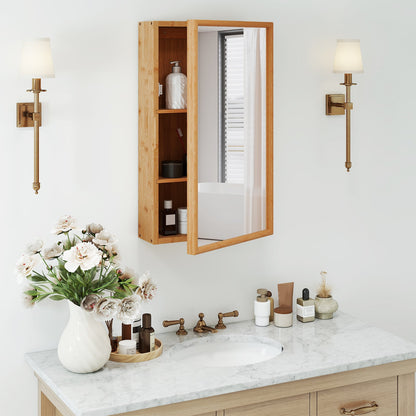 Bathroom Wall Cabinet Bamboo Medicine Cabinet with Mirror-Natural