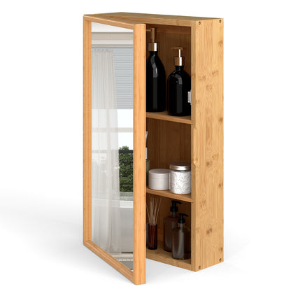 Bathroom Wall Cabinet Bamboo Medicine Cabinet with Mirror-Natural