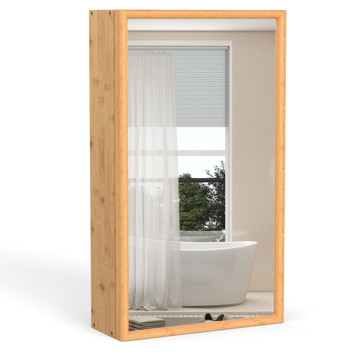Bathroom Wall Cabinet Bamboo Medicine Cabinet with Mirror-Natural