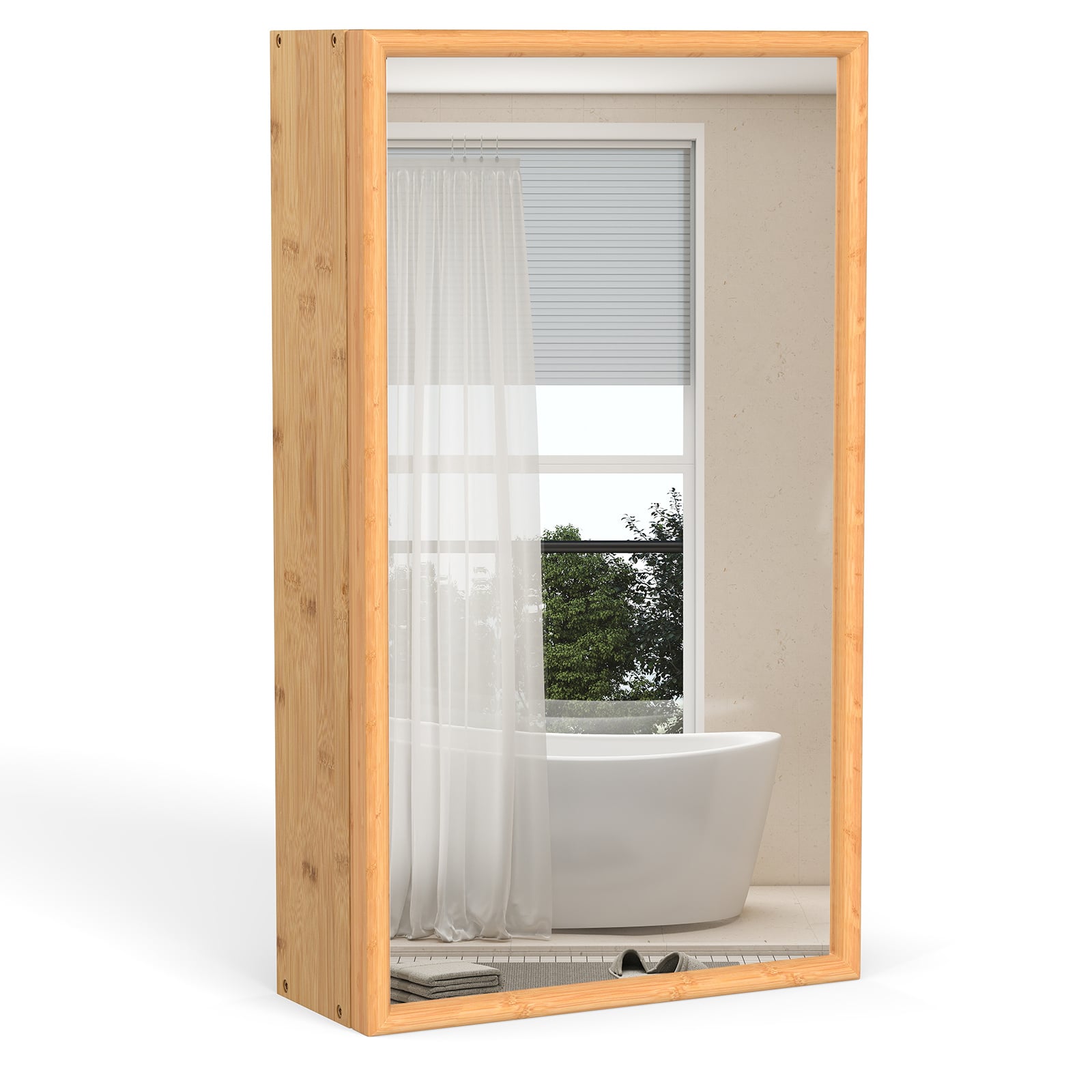 Bathroom Wall Cabinet Bamboo Medicine Cabinet with Mirror-Natural