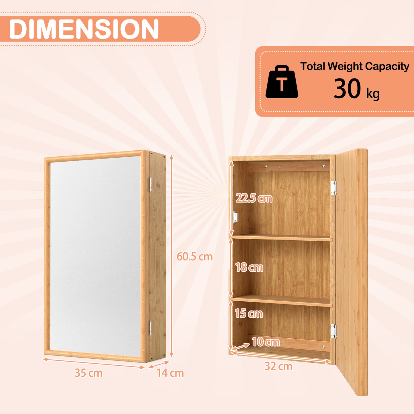 Bathroom Wall Cabinet Bamboo Medicine Cabinet with Mirror-Natural