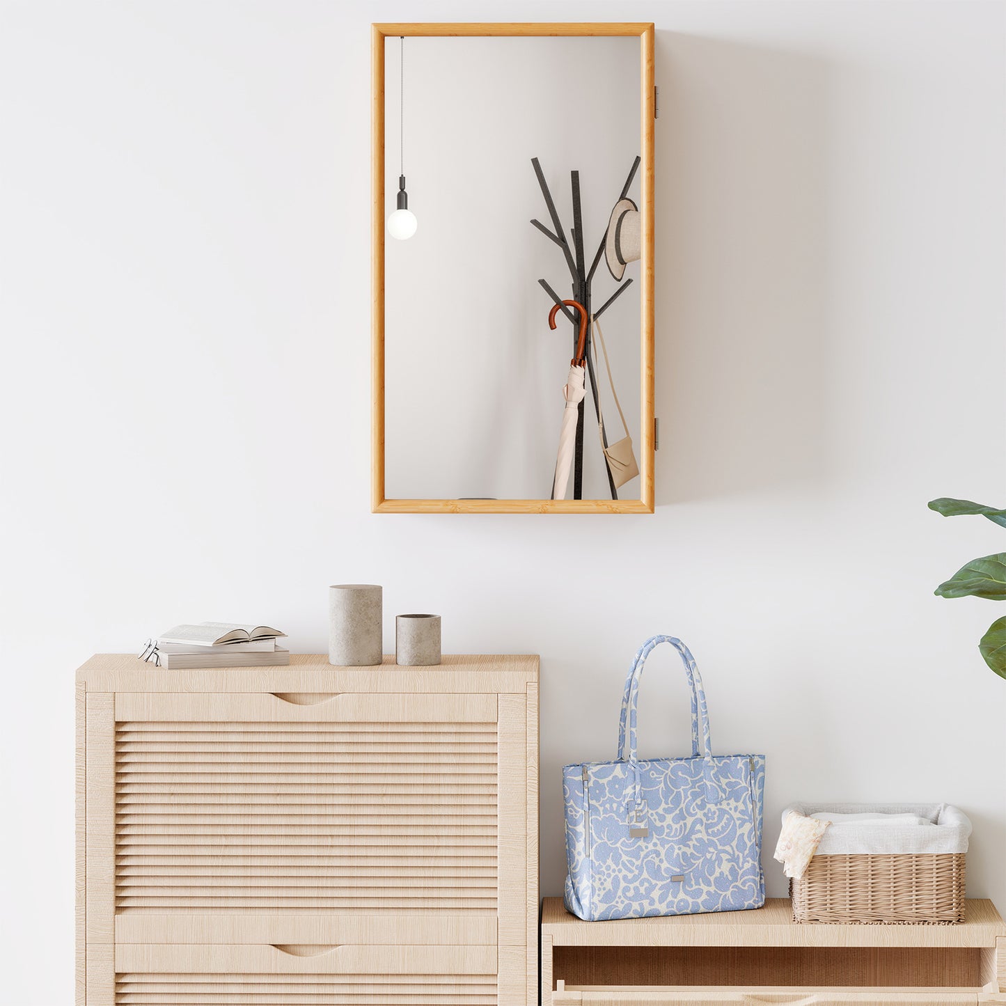 Bathroom Wall Cabinet Bamboo Medicine Cabinet with Mirror-Natural