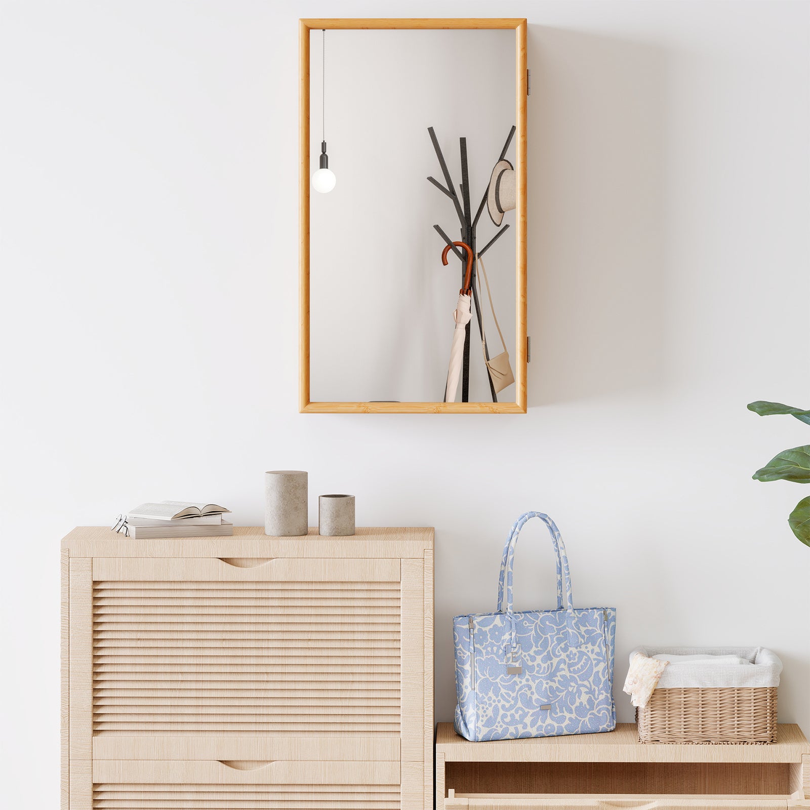 Bathroom Wall Cabinet Bamboo Medicine Cabinet with Mirror-Natural