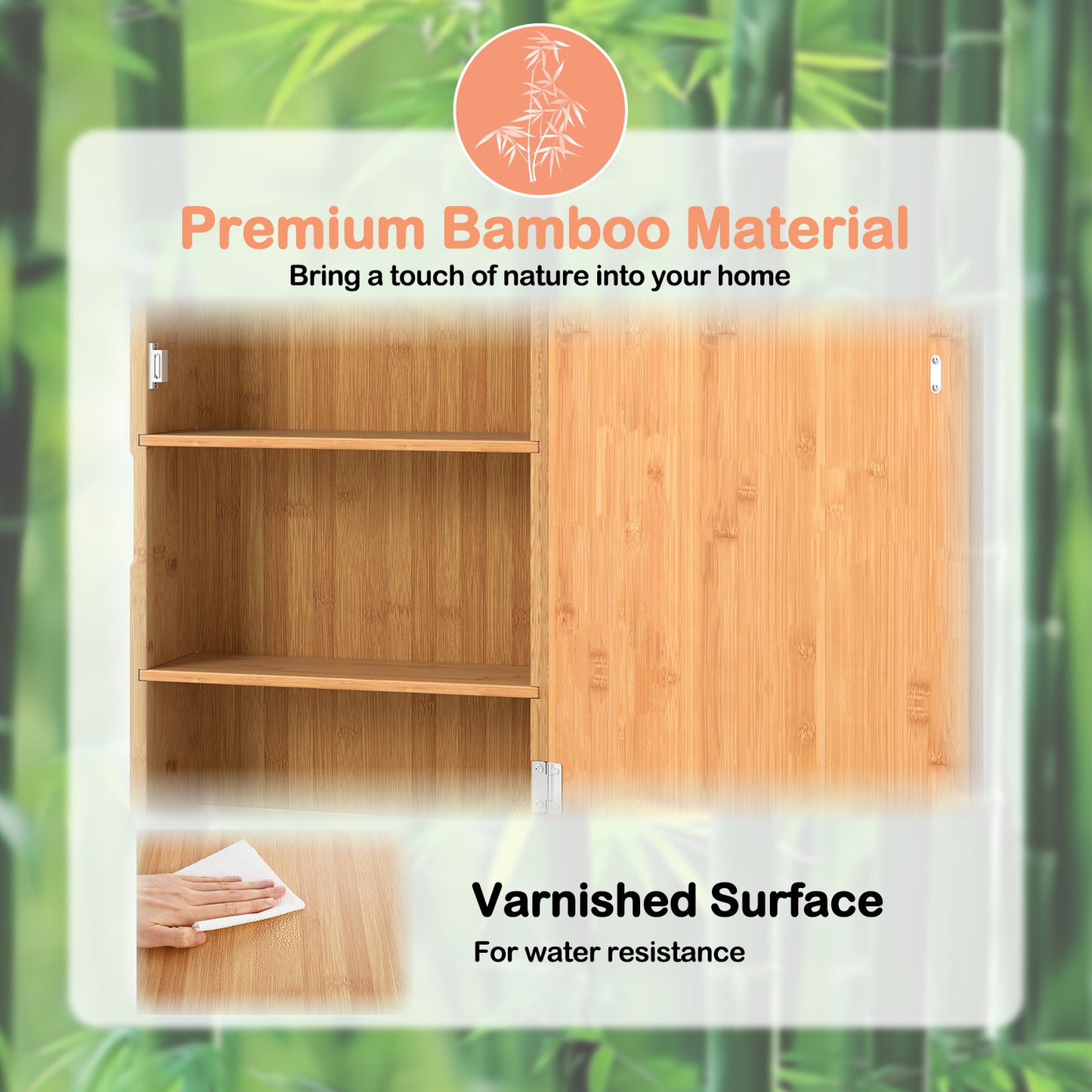 Bathroom Wall Cabinet Bamboo Medicine Cabinet with Mirror-Natural