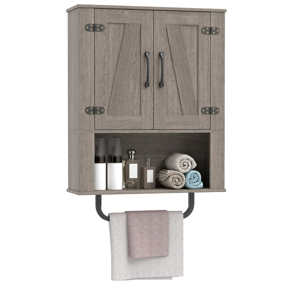 Bathroom Wall Cabinet Farmhouse Wall Mounted Organizer with 2 Barn Doors-Grey