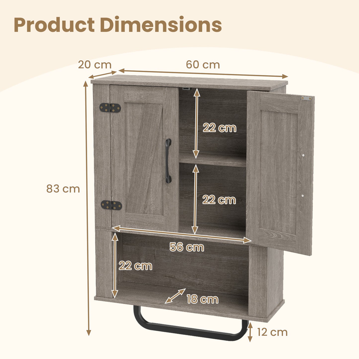 Bathroom Wall Cabinet Farmhouse Wall Mounted Organizer with 2 Barn Doors-Grey