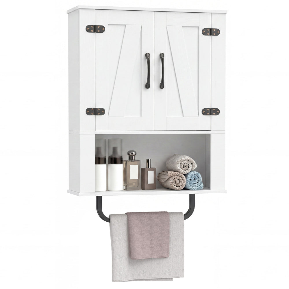 Bathroom Wall Cabinet Farmhouse Wall Mounted Organizer with 2 Barn Doors-White