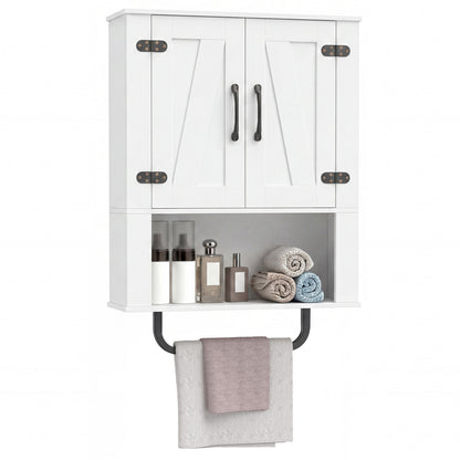 Bathroom Wall Cabinet Farmhouse Wall Mounted Organizer with 2 Barn Doors-White