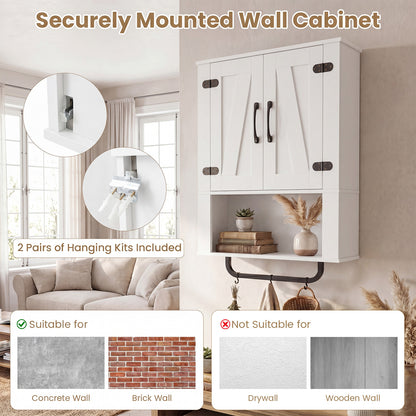 Bathroom Wall Cabinet Farmhouse Wall Mounted Organizer with 2 Barn Doors-White