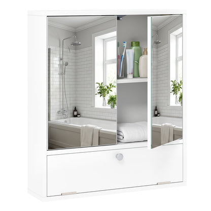 Bathroom Wall Cabinet with 2 Mirrored Doors & Flip-Down Door for Storage-White