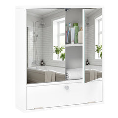 Bathroom Wall Cabinet with 2 Mirrored Doors & Flip-Down Door for Storage-White