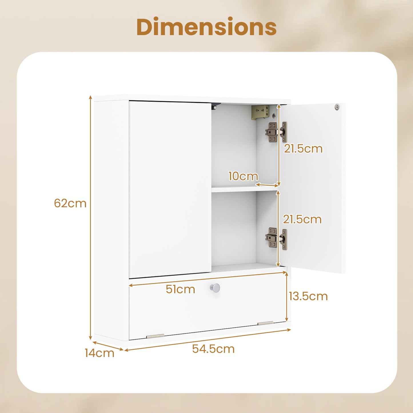 Bathroom Wall Cabinet with 2 Mirrored Doors & Flip-Down Door for Storage-White