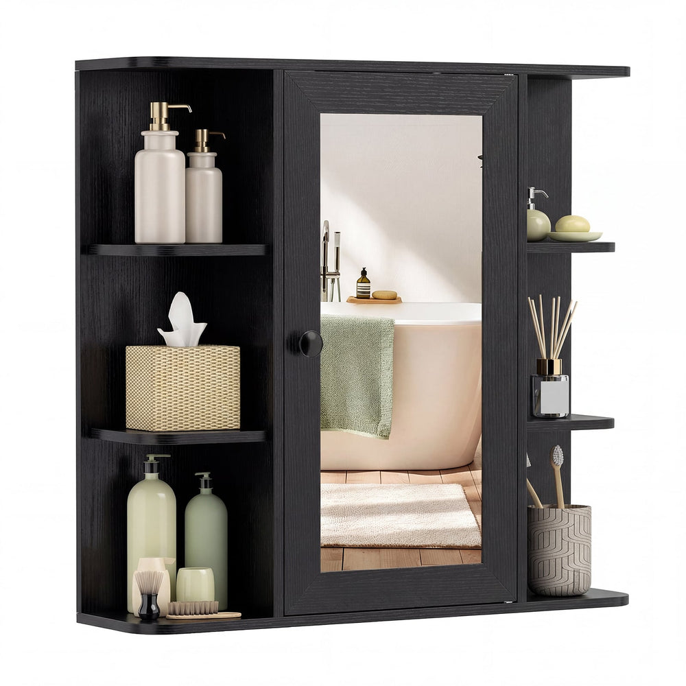 Bathroom Wall Cabinet with Mirror 3 Internal Shelves-Black