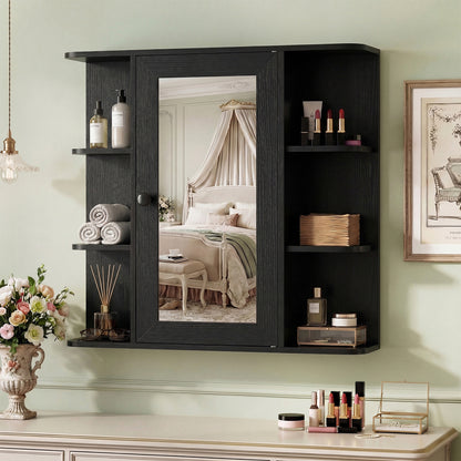 Bathroom Wall Cabinet with Mirror 3 Internal Shelves-Black