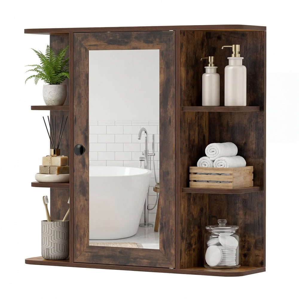 Bathroom Wall Cabinet with Mirror 3 Internal Shelves-Rustic Brown