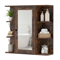 Bathroom Wall Cabinet with Mirror 3 Internal Shelves-Rustic Brown