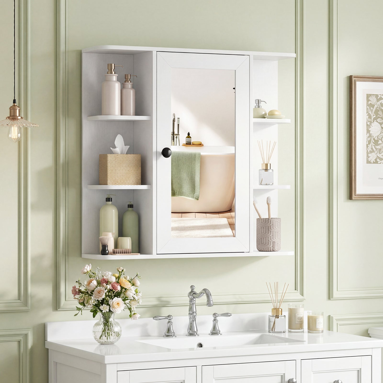 Bathroom Wall Cabinet with Mirror 3 Internal Shelves-White