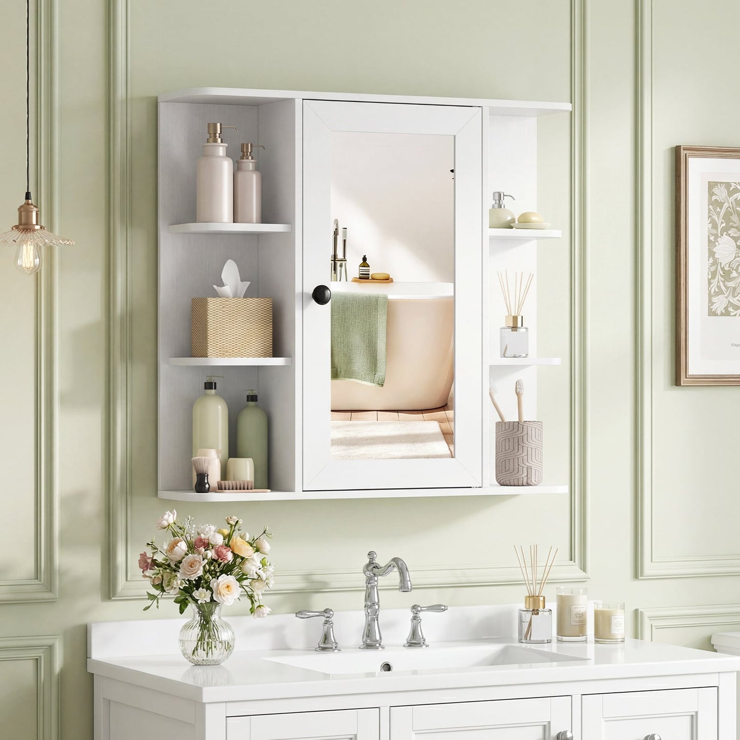 Bathroom Wall Cabinet with Mirror 3 Internal Shelves-White