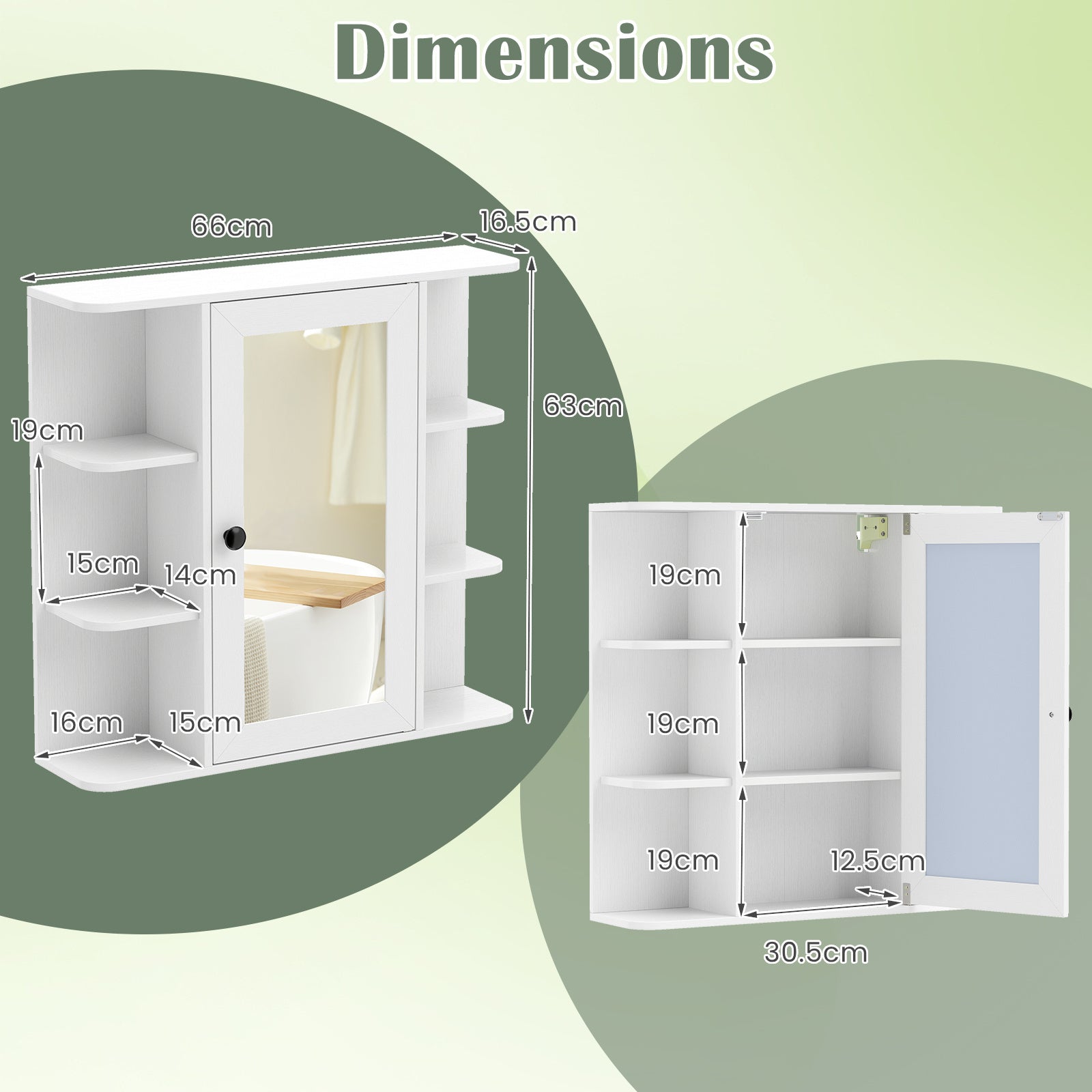 Bathroom Wall Cabinet with Mirror 3 Internal Shelves-White
