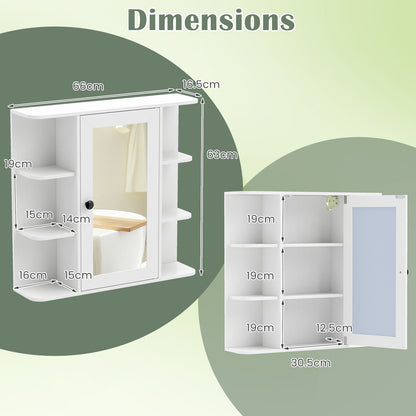 Bathroom Wall Cabinet with Mirror 3 Internal Shelves-White